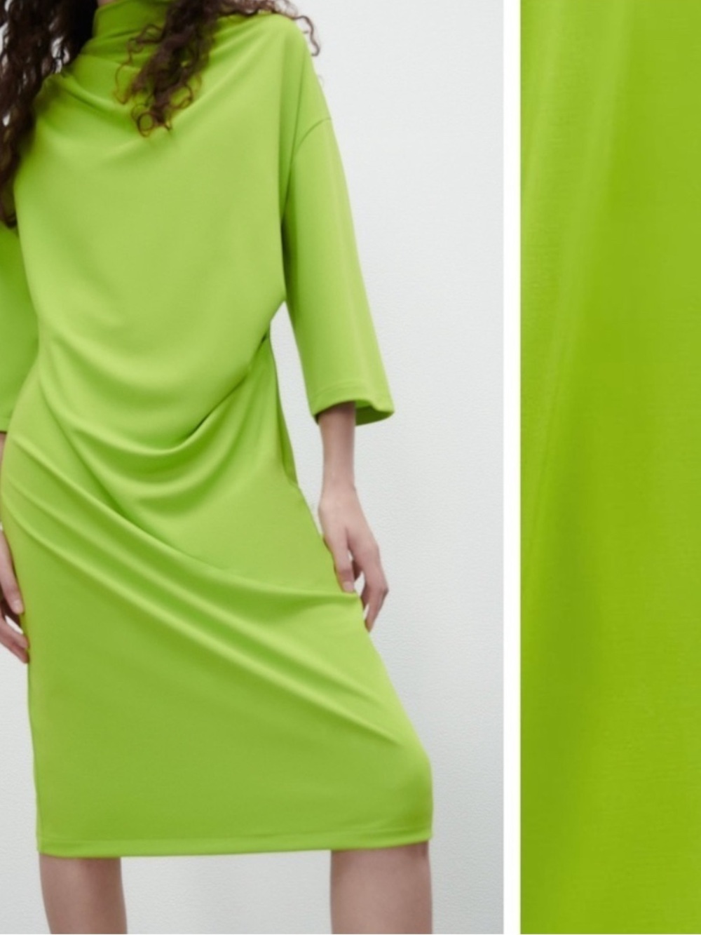Brand New: Zara Bright Lime Green Draped Midi Dress